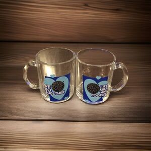 Two Oreo 10oz Clear Glass Cups Mugs "We Go Together” and “Like Milk and Cookies"
